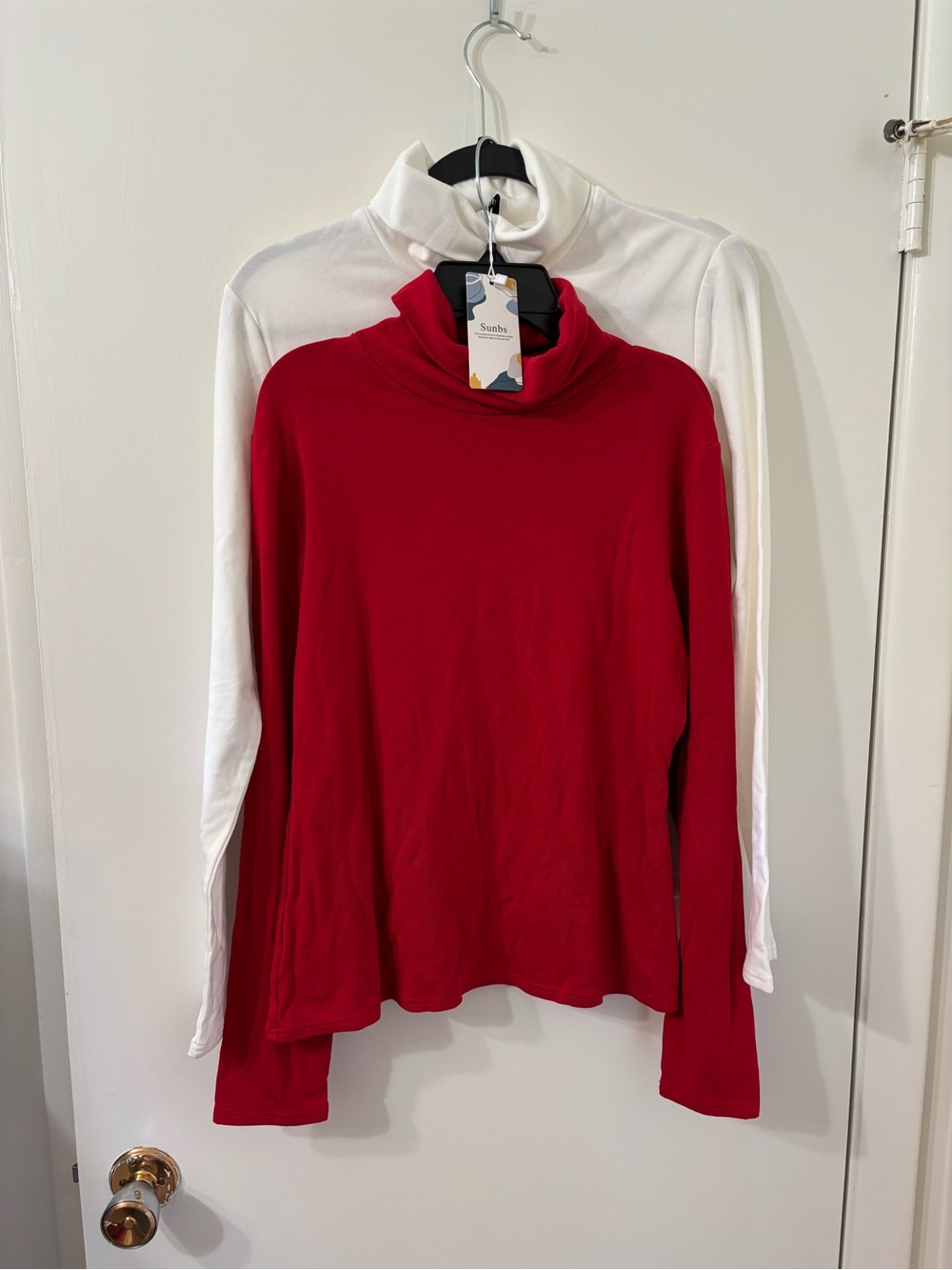 Sunbs W Large Long Sleeve Stretchy Turtlenecks Bundle (2) Brick Red/Bright White